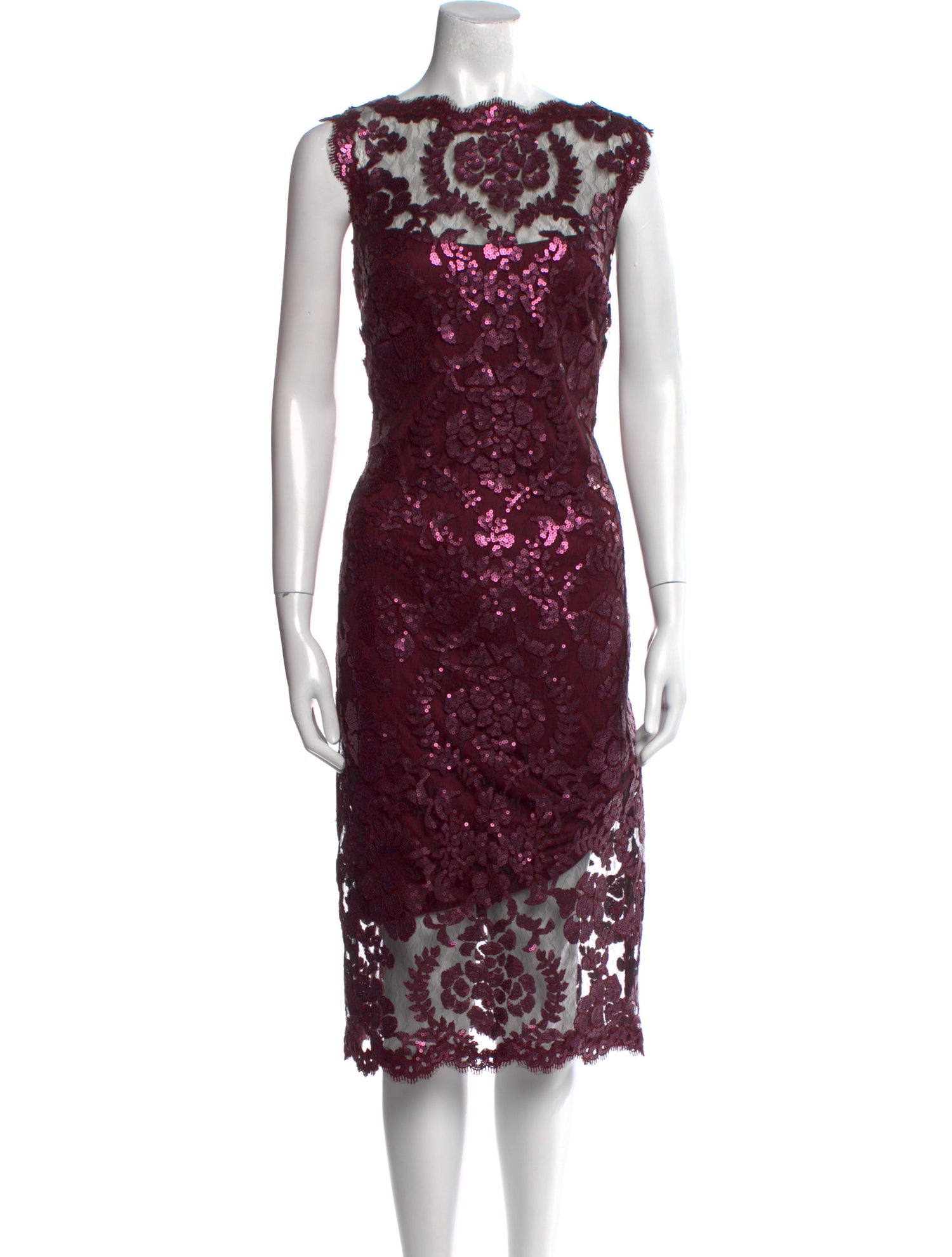 Tadashi Shoji Lace Pattern Midi Length Dress - Burgundy Dresses, Clothing -  WTASH28424 | The RealReal