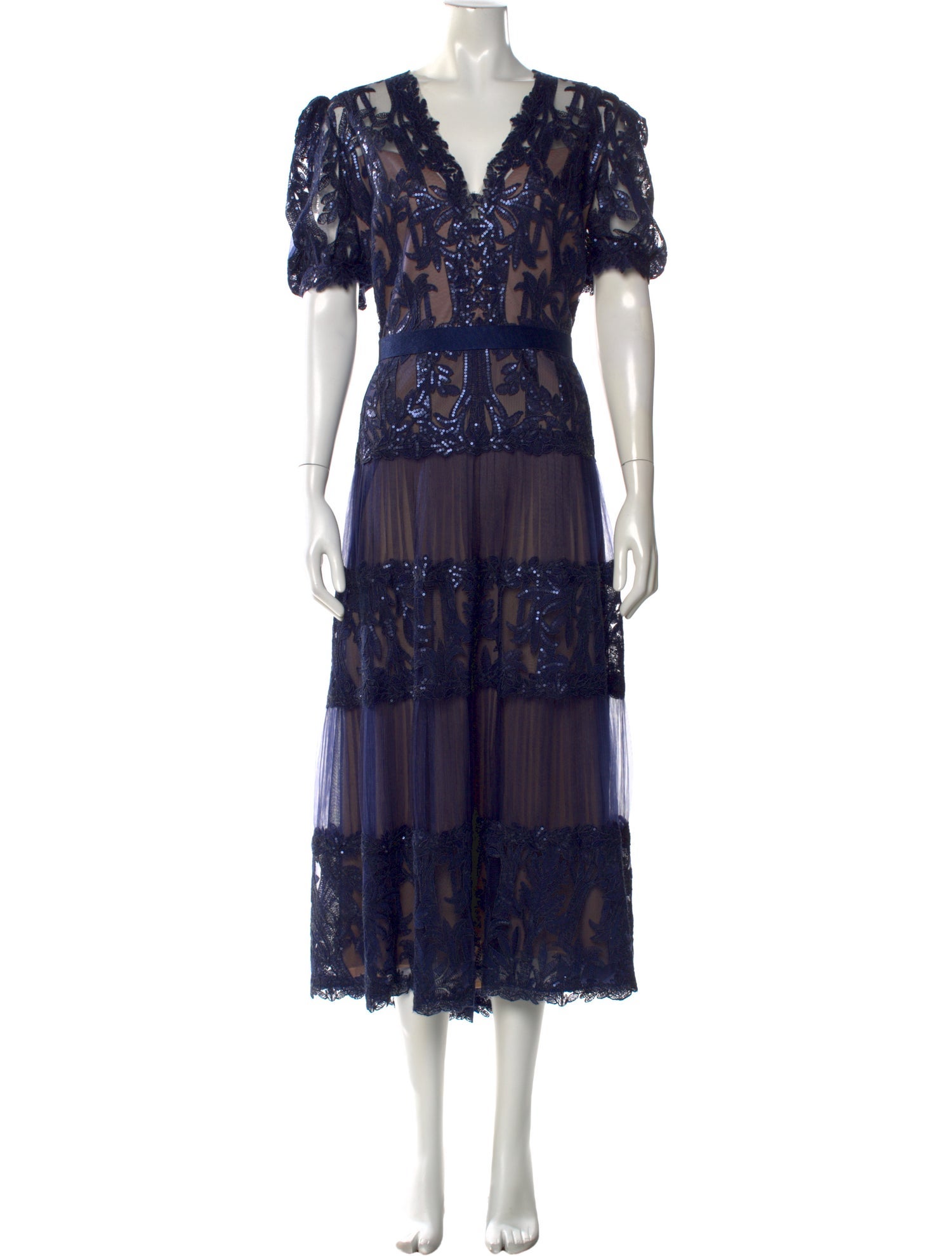 Tadashi Shoji Lace Pattern Midi Length Dress - Blue Dresses