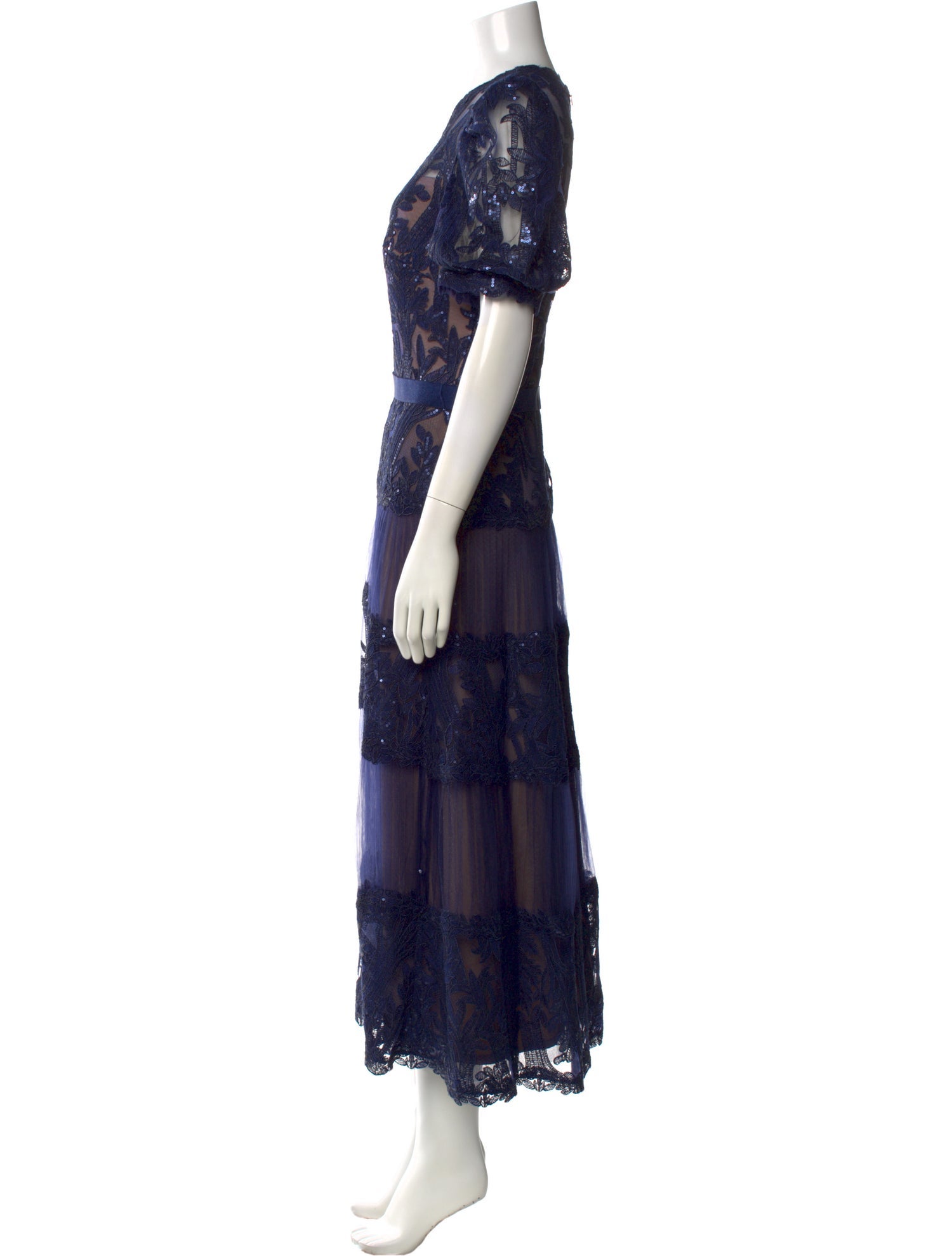 Tadashi Shoji Lace Pattern Midi Length Dress - Blue Dresses