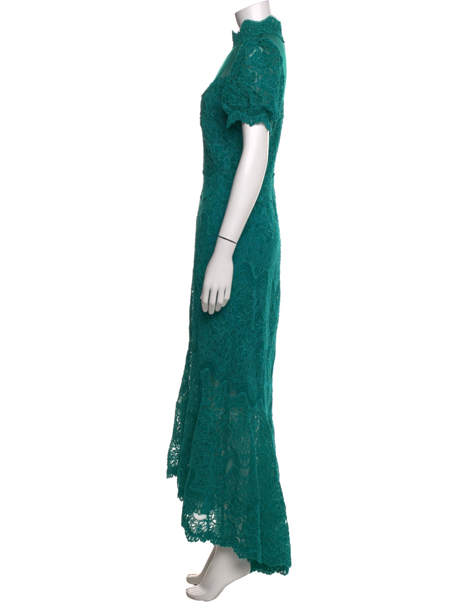 tadashi shoji green lace dress Tadashi Shoji Regal Embroidered Lace Gown