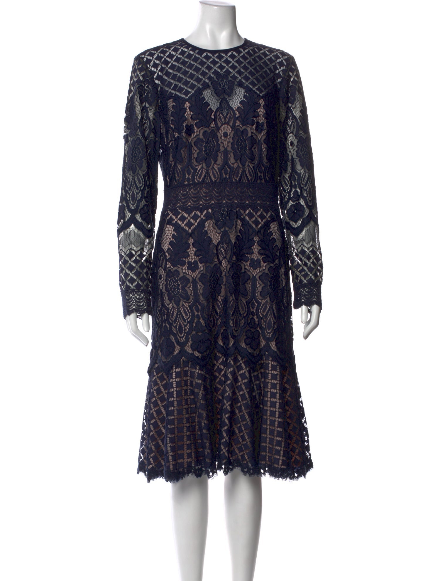 Tadashi Shoji Lace Pattern Midi Length Dress - Blue Dresses, Clothing - WTASH30225