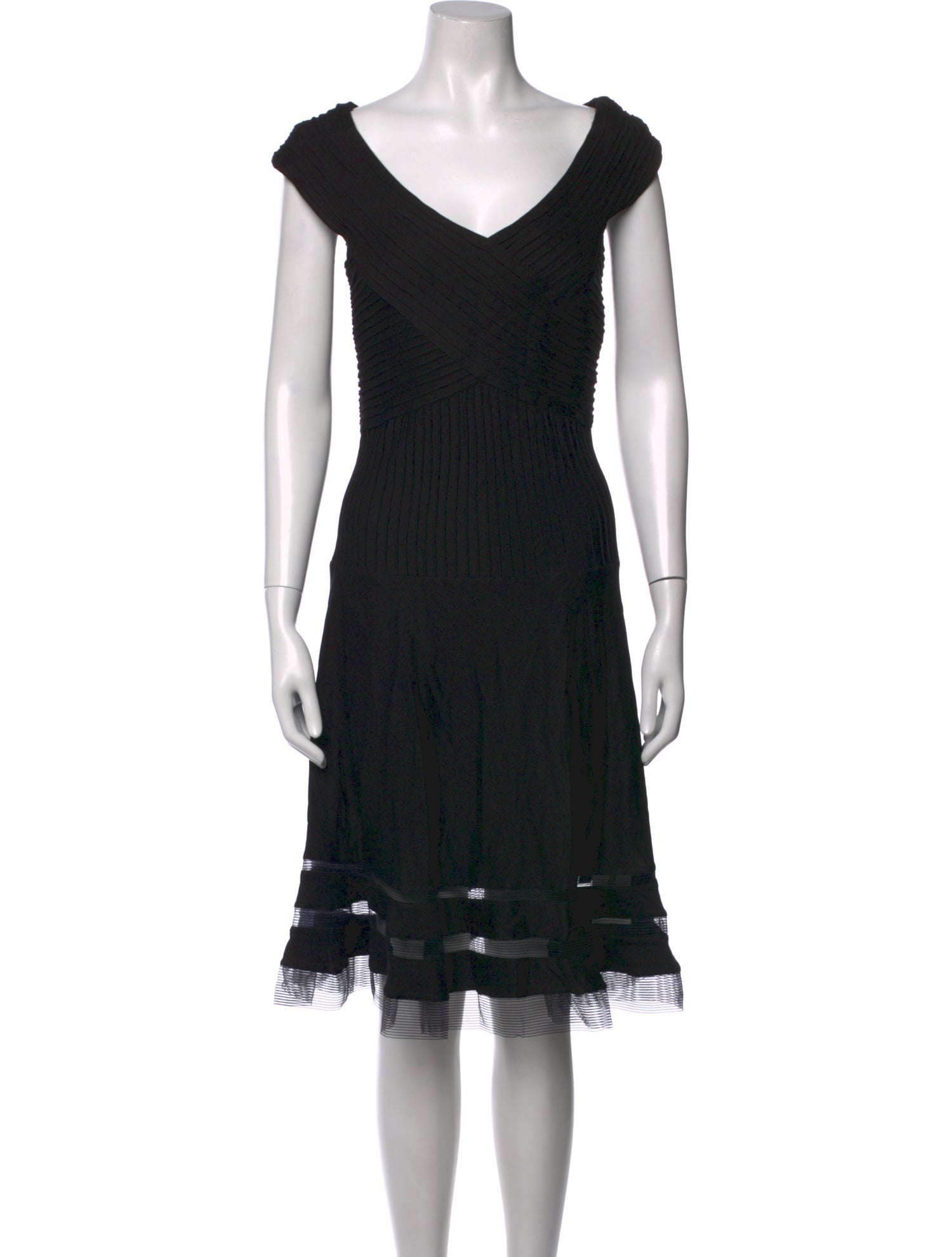Tadashi Shoji V-Neck Midi Length Dress - Black Dresses, Clothing