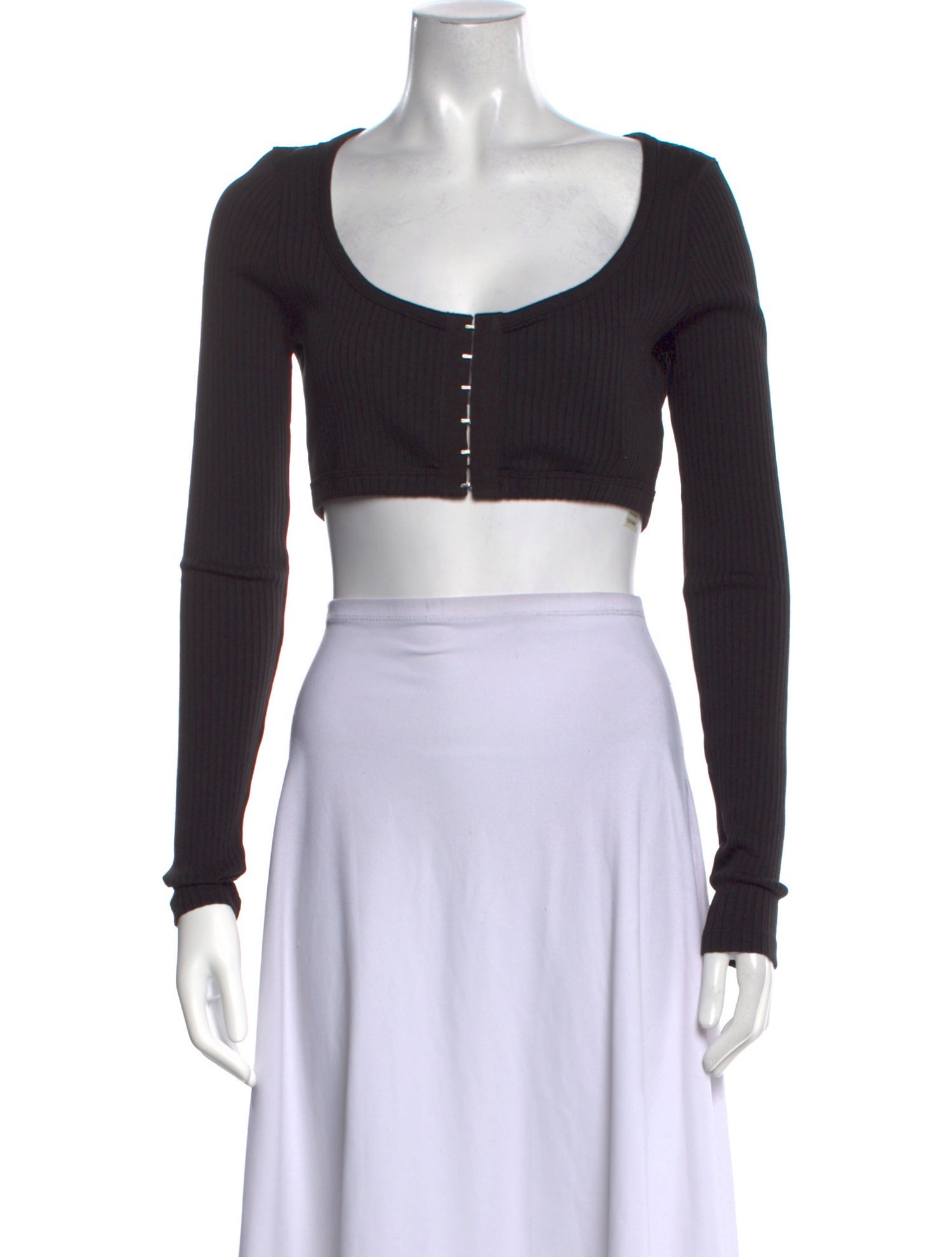 T by Alexander Wang Scoop Neck Long Sleeve Crop Top