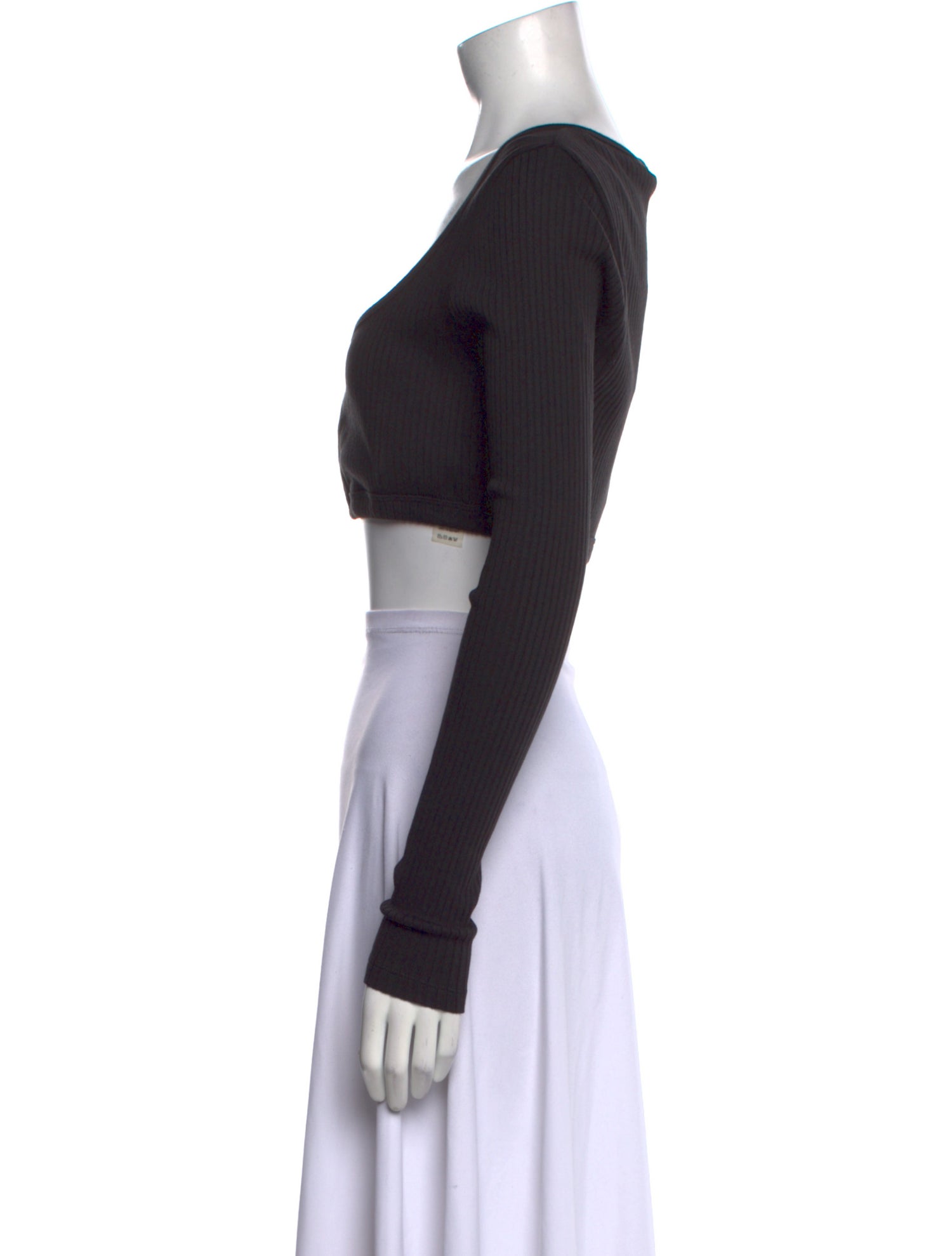 T by Alexander Wang Scoop Neck Long Sleeve Crop Top