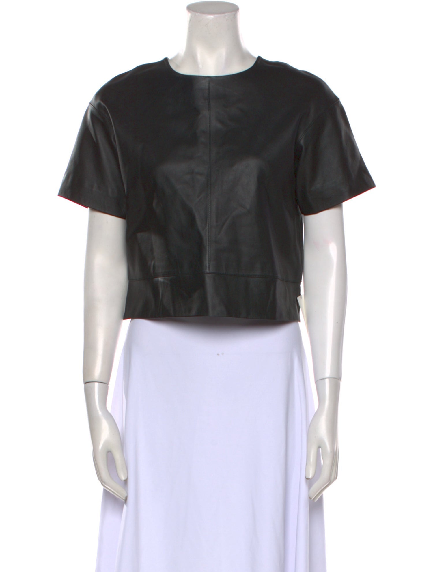 T by Alexander Wang Leather Crew Neck Crop Top