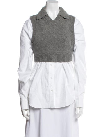 T by Alexander Wang Merino Wool Long Sleeve Button-Up Top