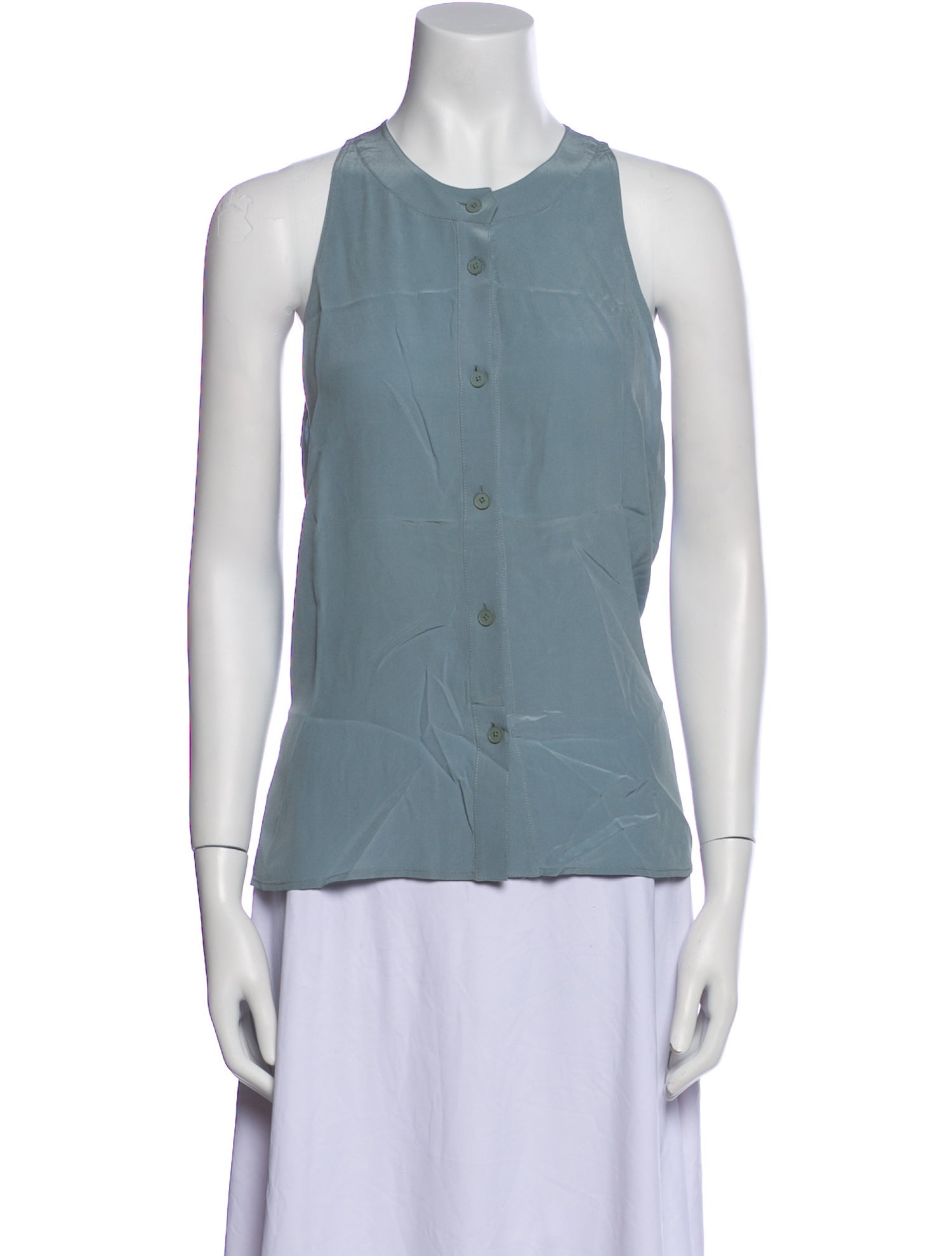 T by Alexander Wang Silk Crew Neck Button-Up Top