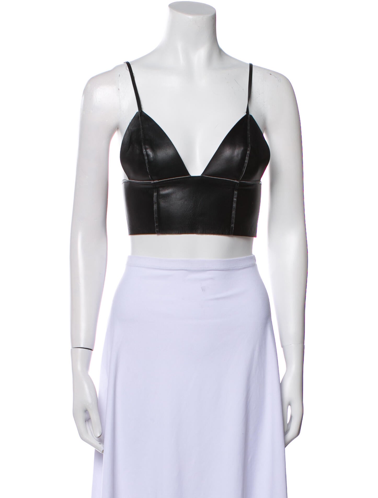 T by Alexander Wang Leather V-Neck Crop Top