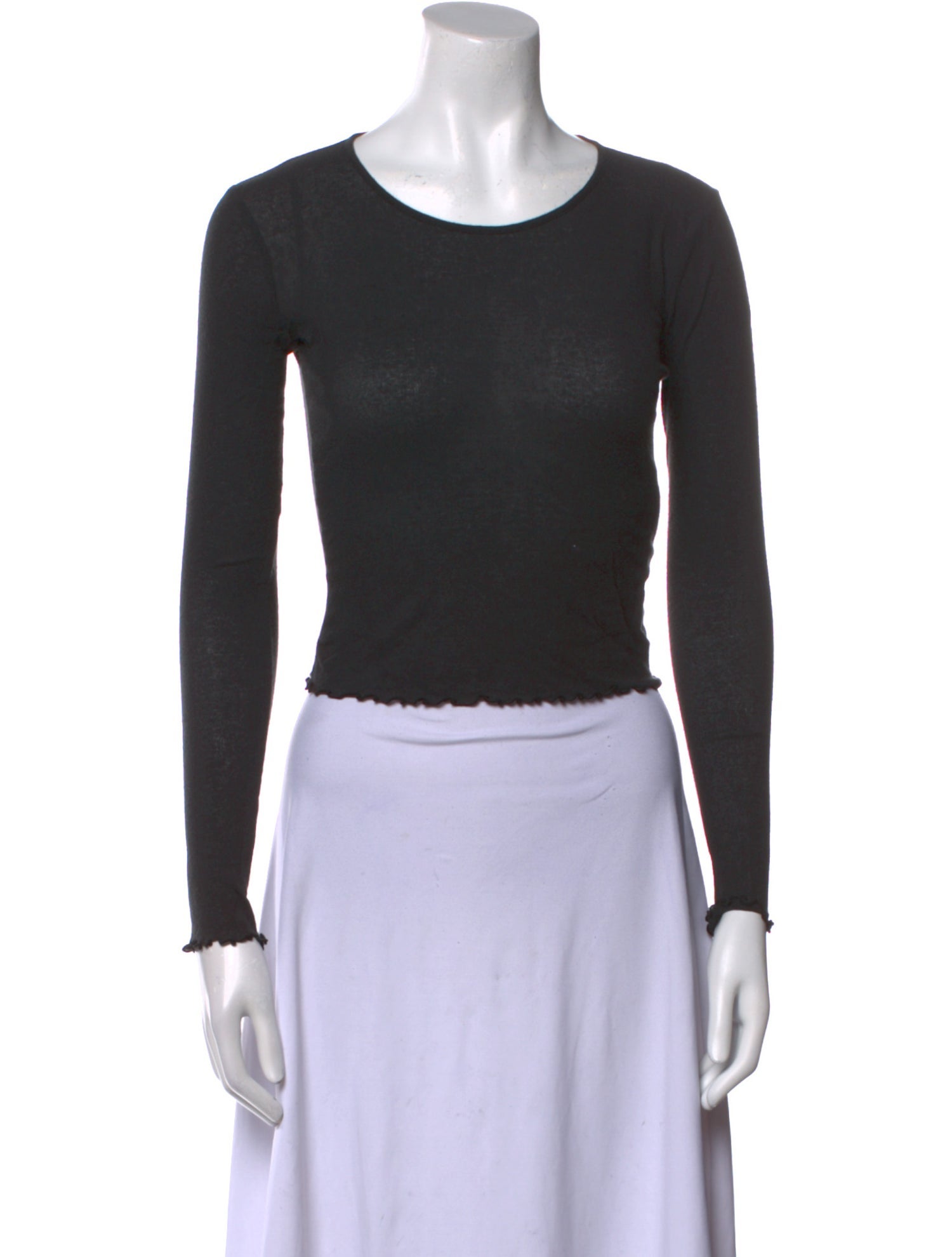 T by Alexander Wang Scoop Neck Long Sleeve Crop Top