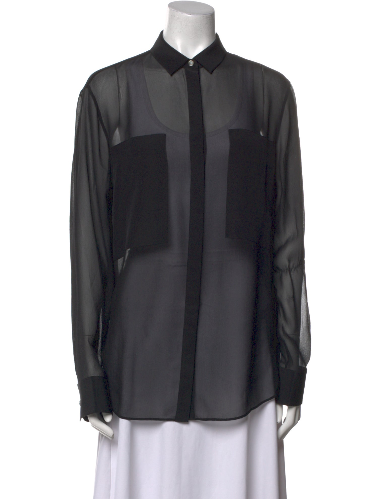 T by Alexander Wang Silk Long Sleeve Button-Up Top
