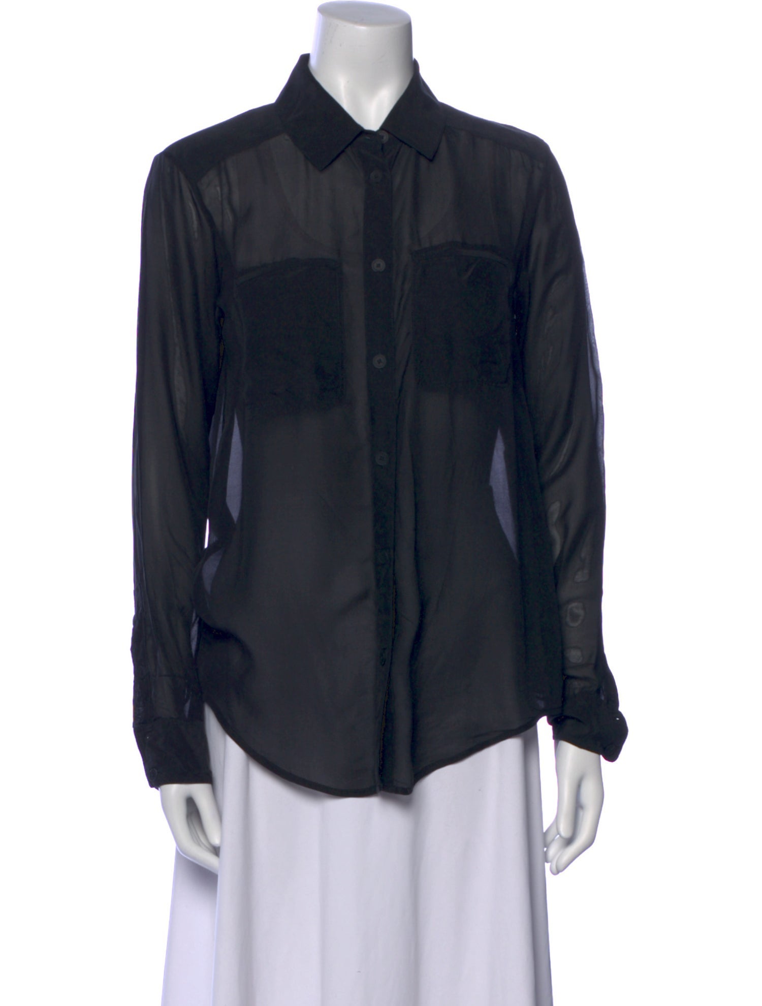 T by Alexander Wang Silk Long Sleeve Button-Up Top