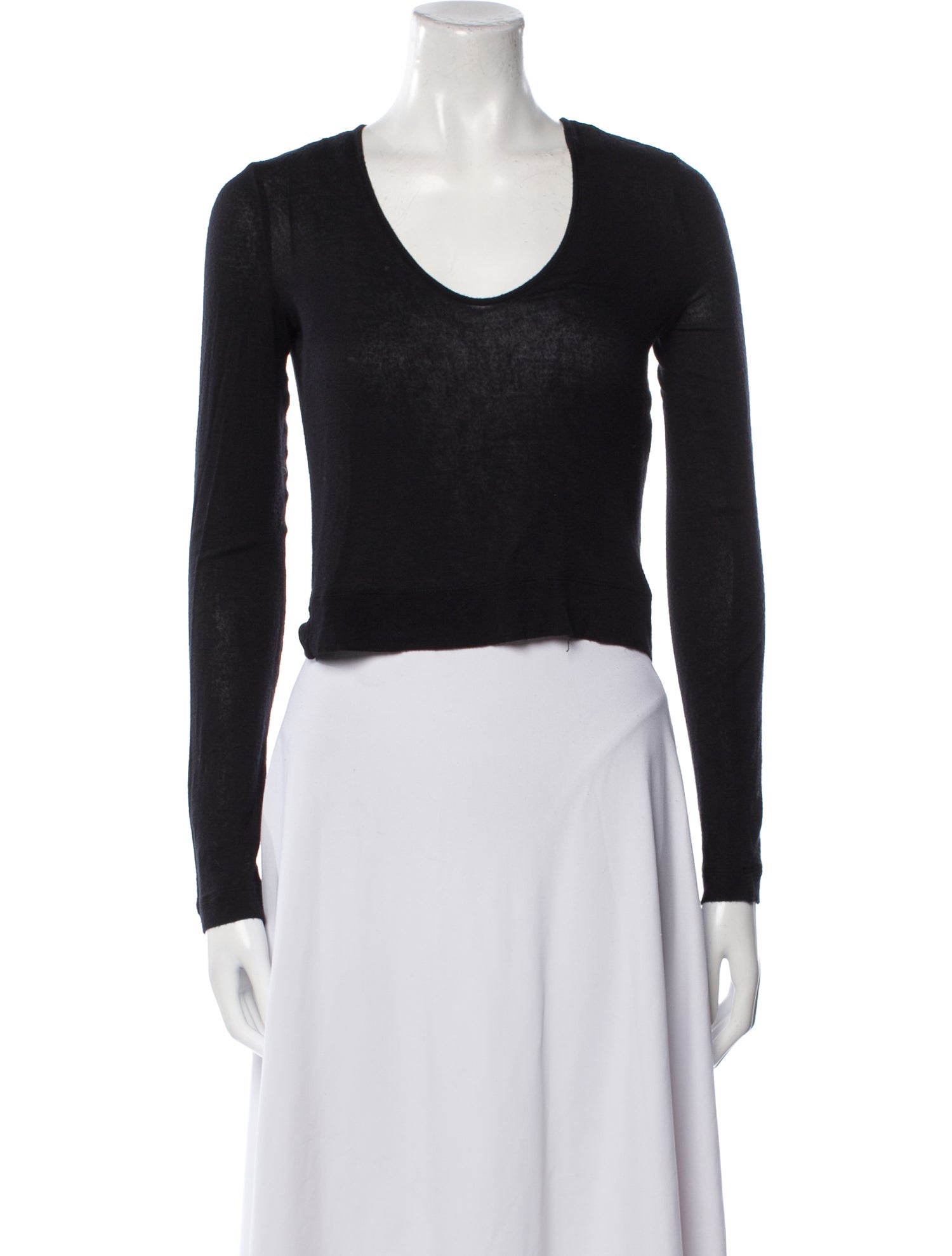 T by Alexander Wang Scoop Neck Long Sleeve Crop Top