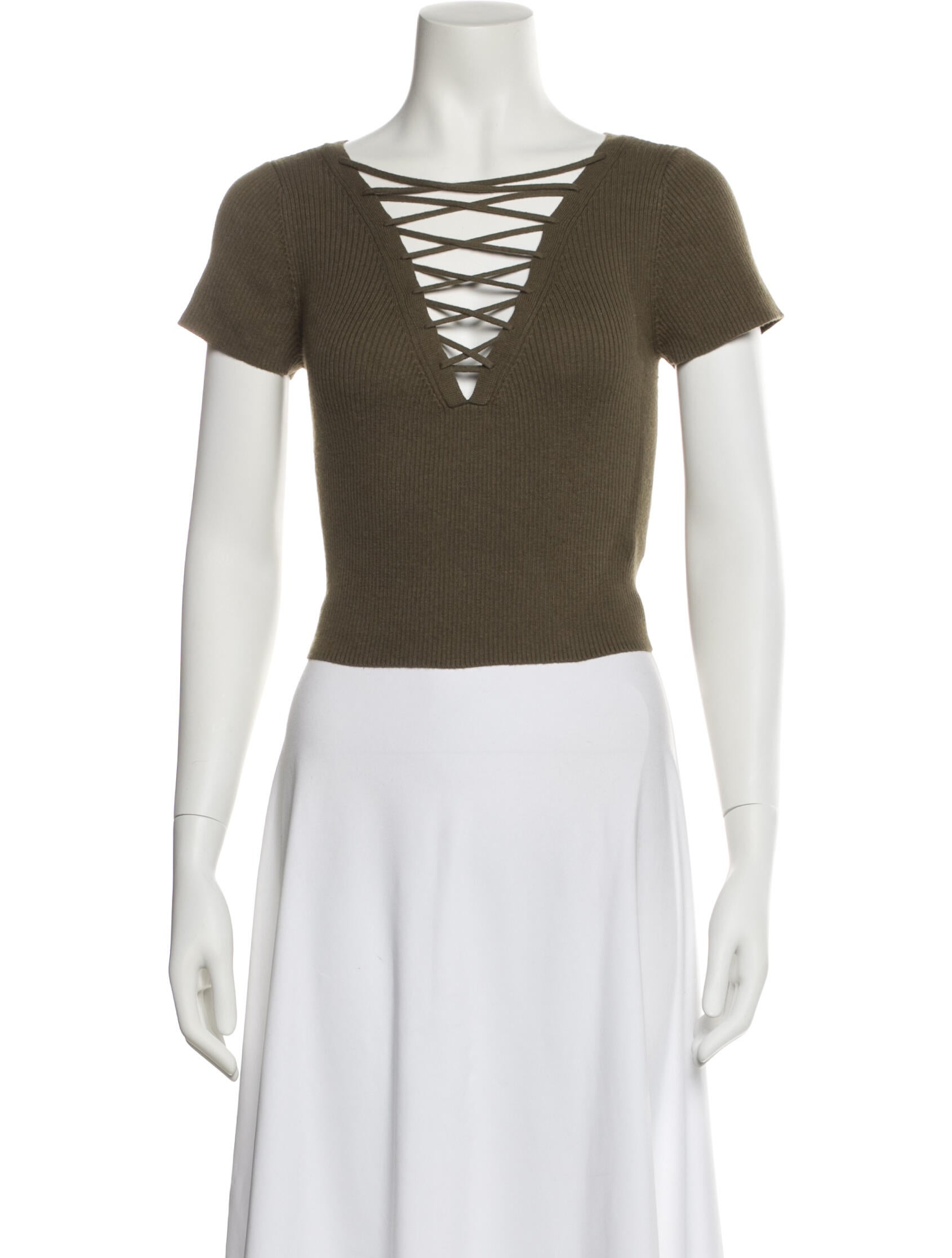 T by Alexander Wang Square Neckline Short Sleeve Crop Top