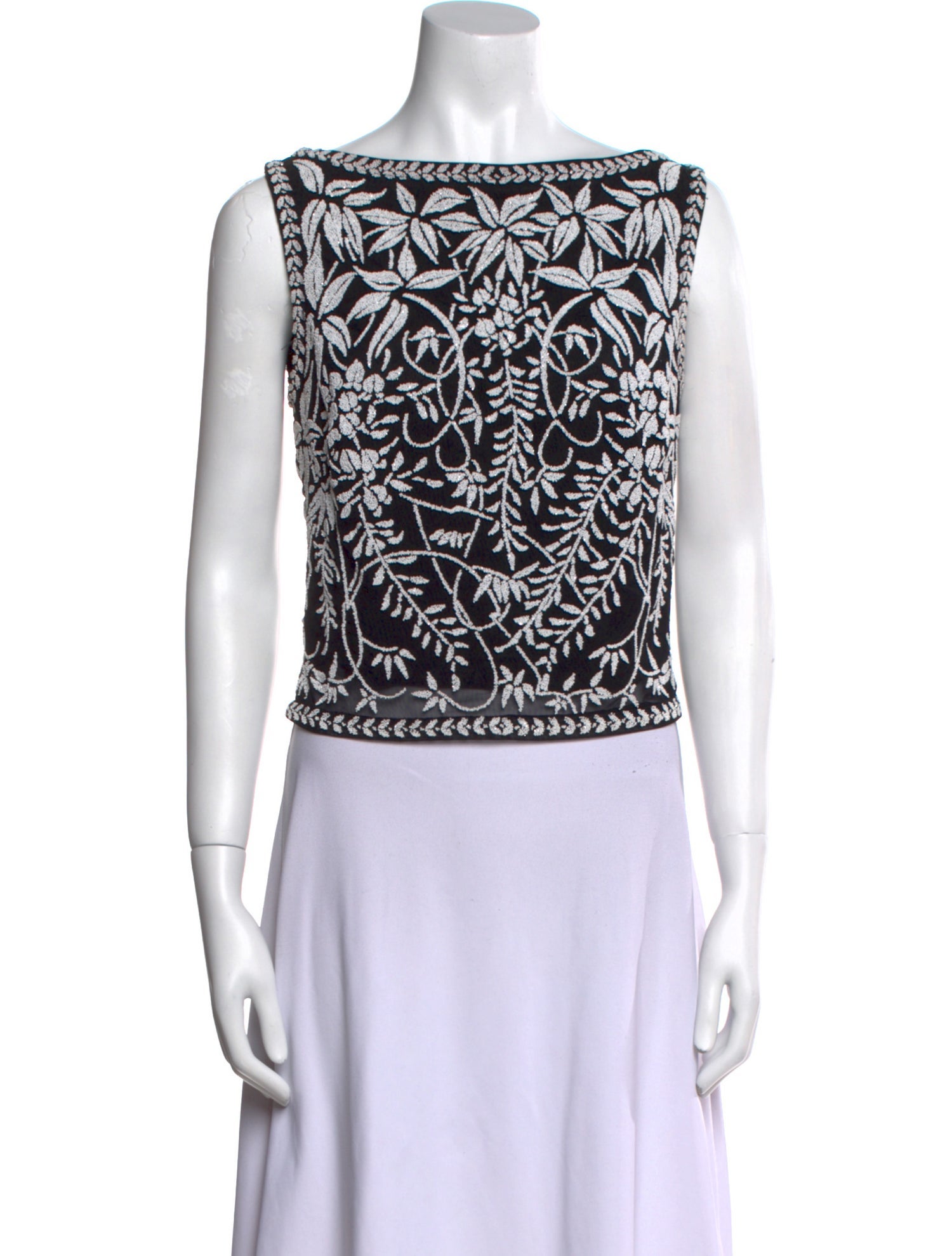 T by Tadashi Printed Bateau Neckline Top