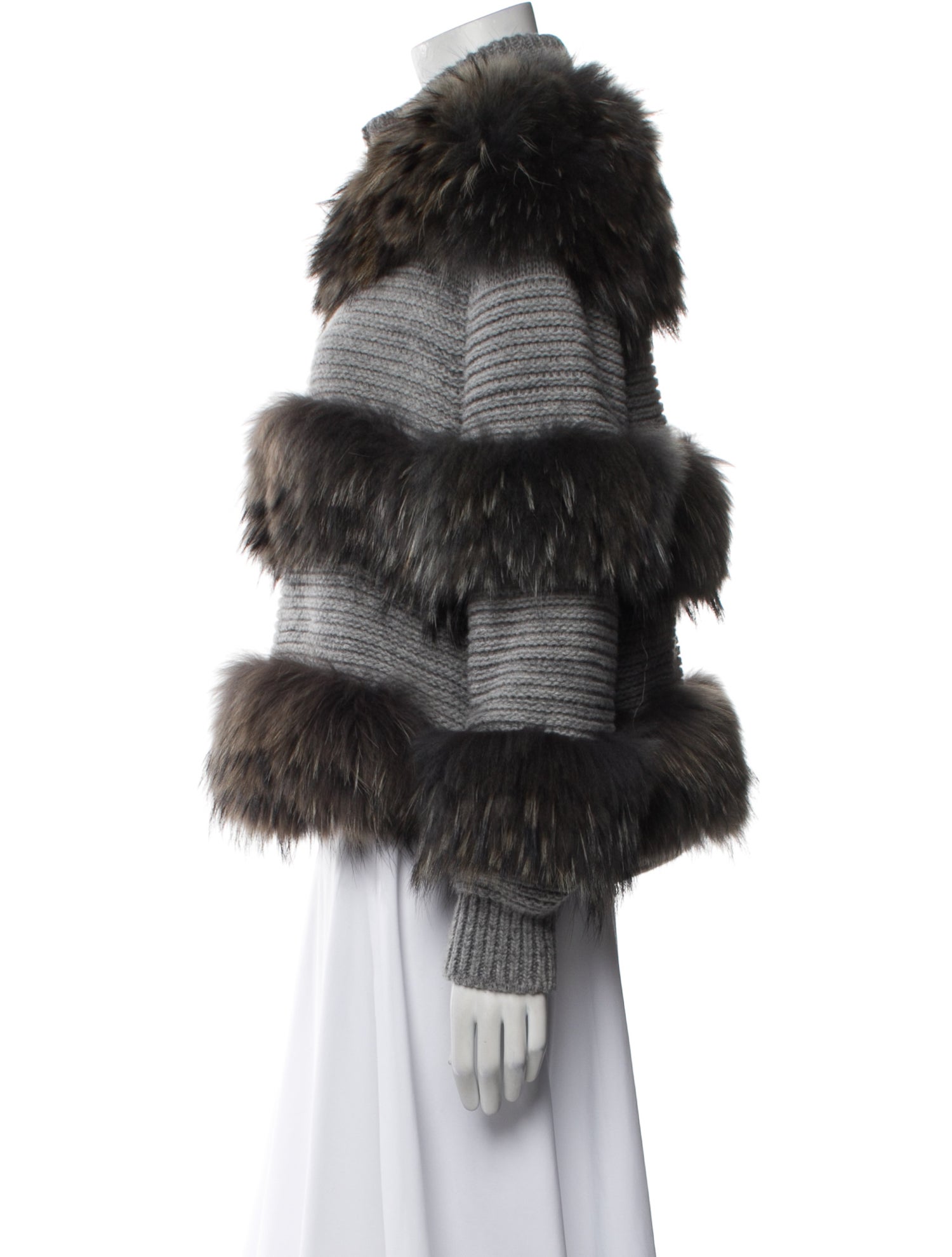 Tabaroni Cashmere Virgin Wool Striped Faux Fur Jacket