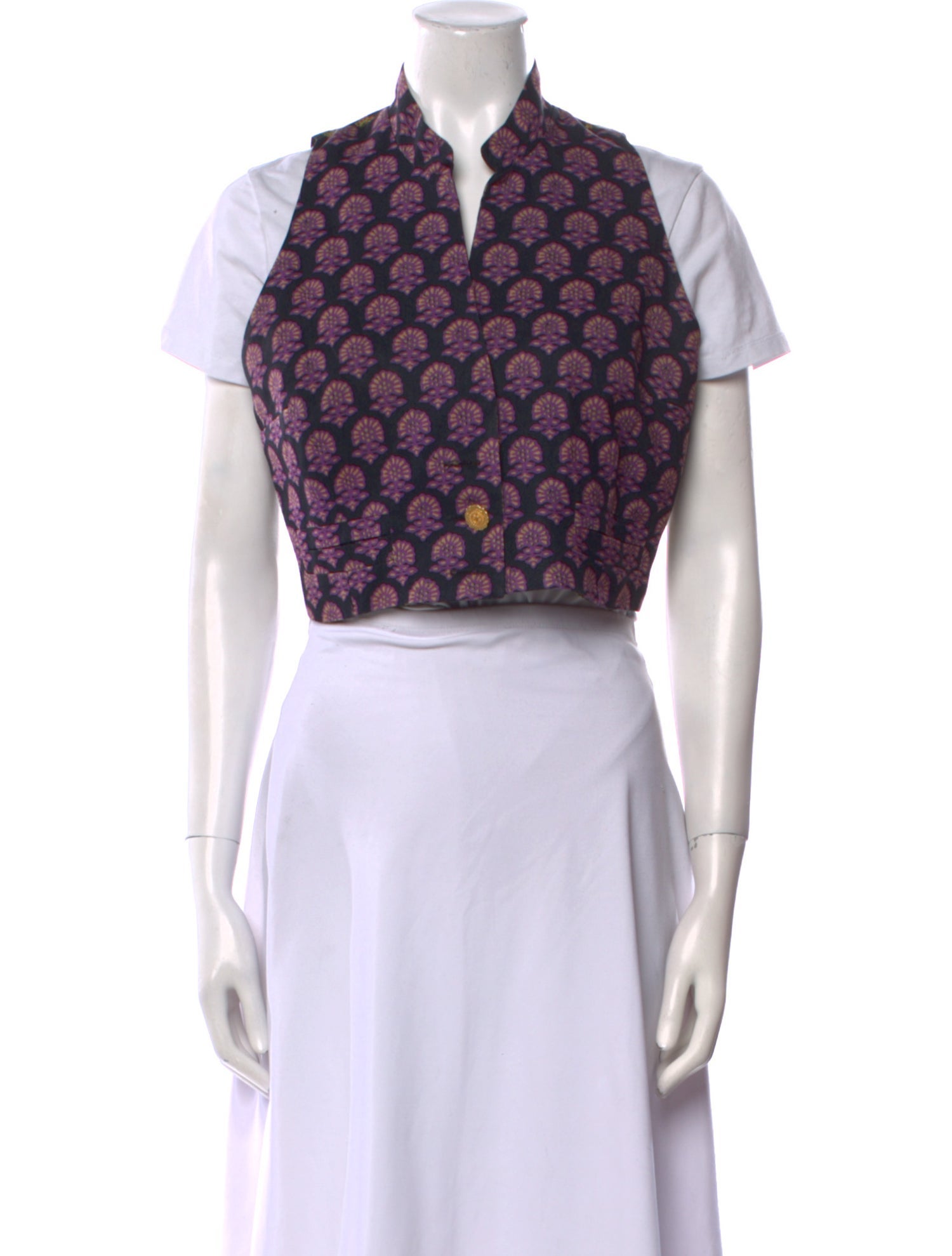 Todd Oldham Wool Floral Print Crop Top