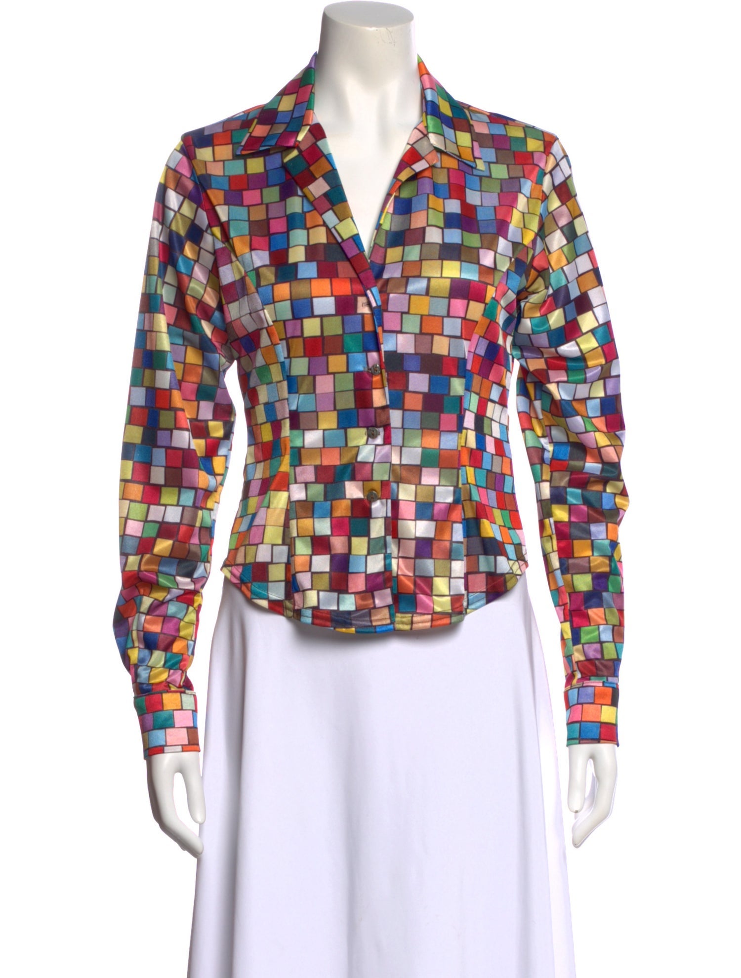 Todd Oldham Colorblock Pattern Long Sleeve Blouse
