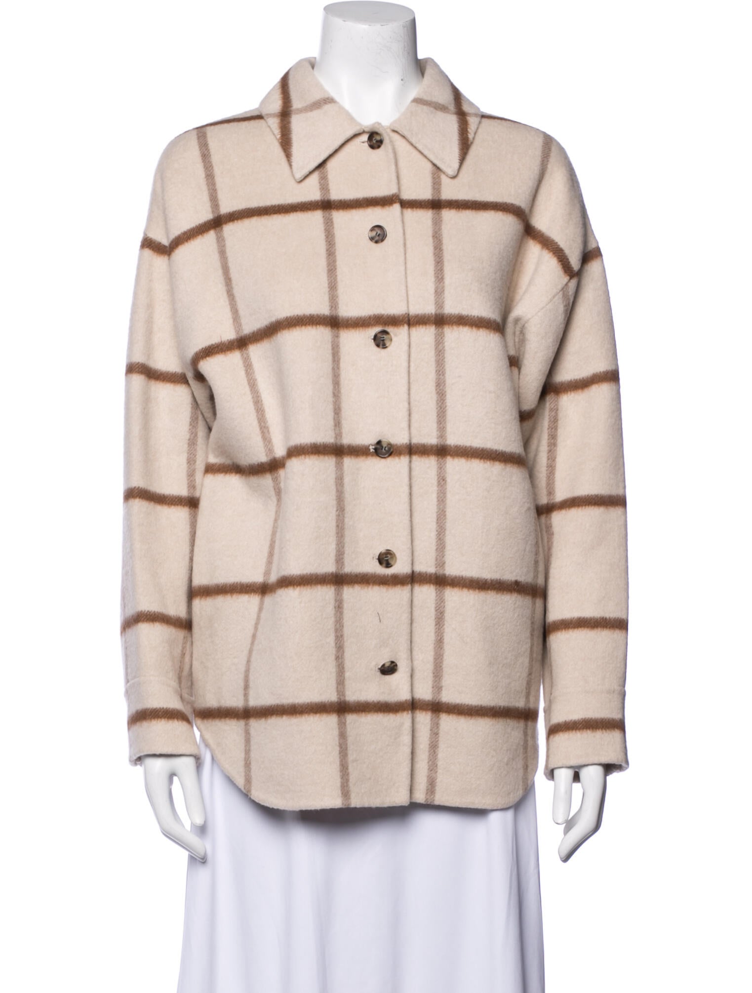 Theory Plaid Print Long Sleeve Button-Up Top