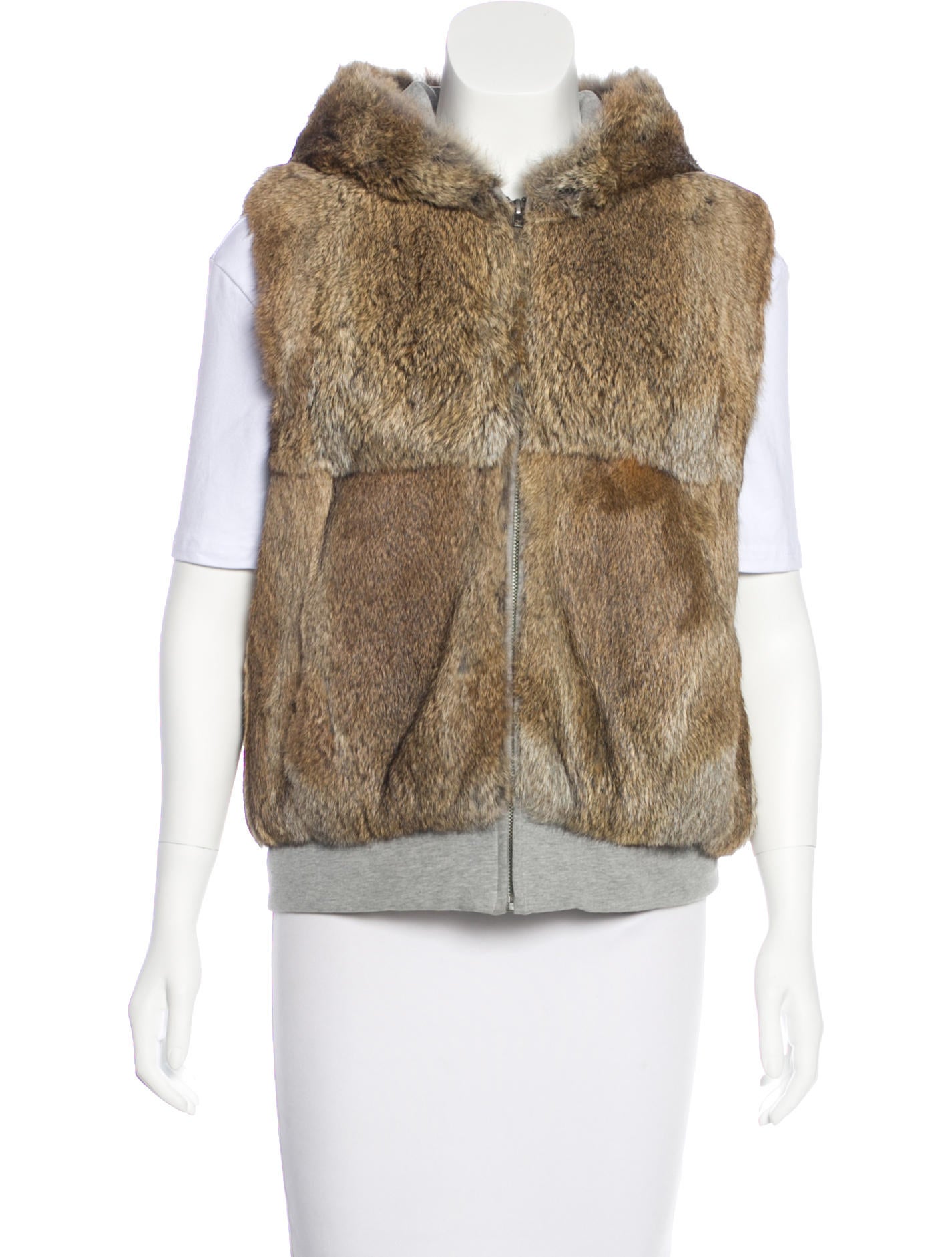 Theory Hooded Rabbit Fur Vest