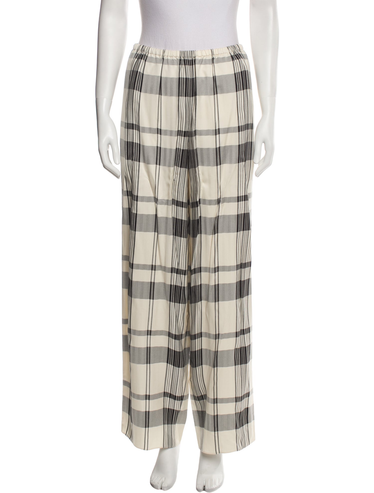 Theory Plaid Print Wide Leg Pants