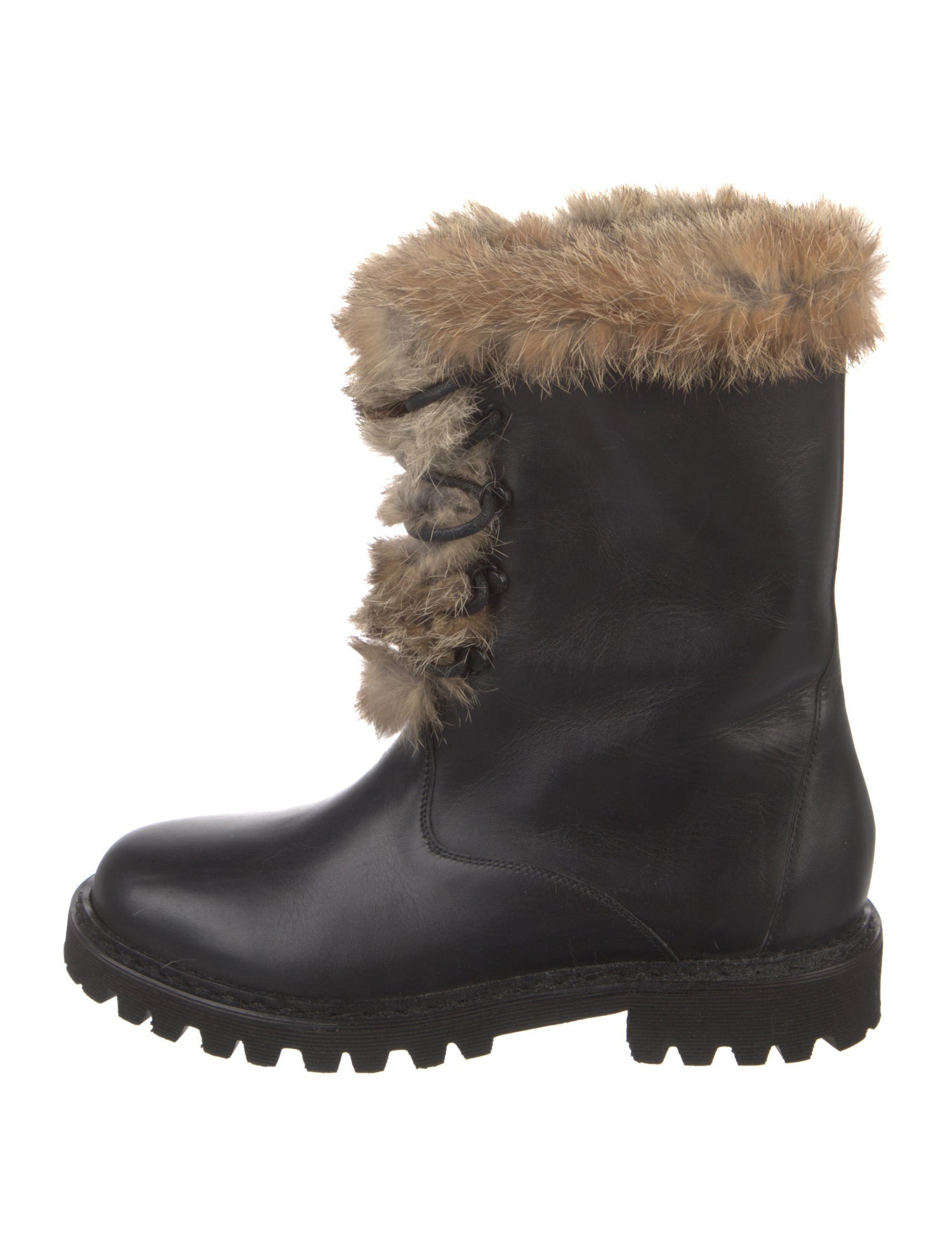 Theory Leather Fur Trim Lace-Up Boots
