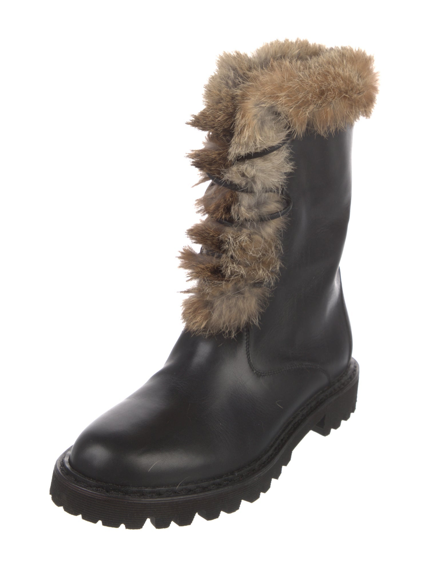 Theory Leather Fur Trim Lace-Up Boots