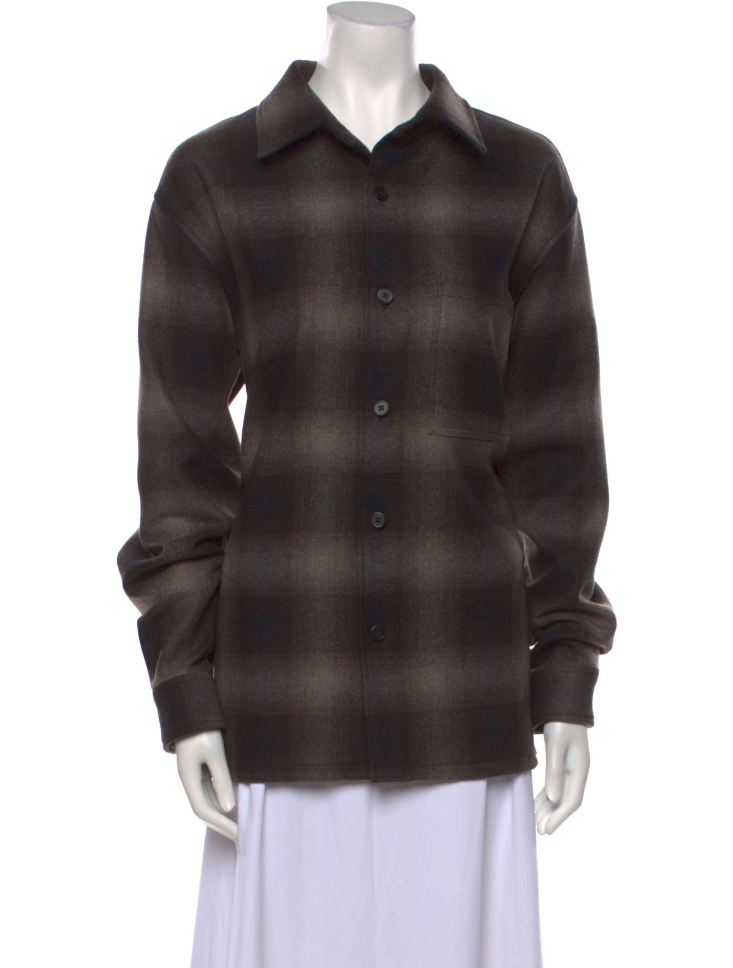 Theory Wool Plaid Print Shirt