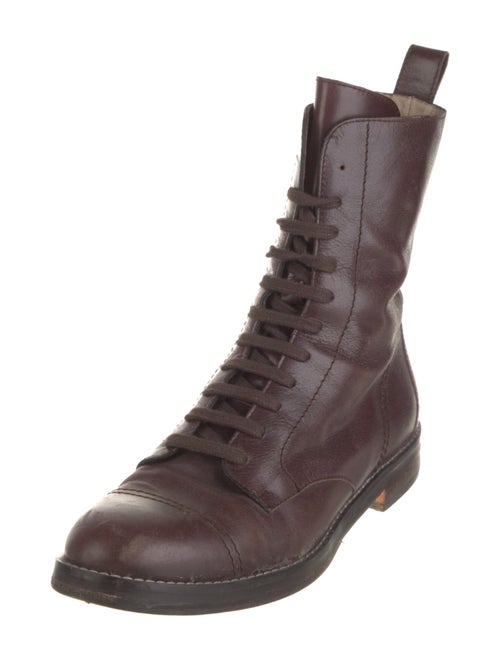 Theory Leather Whipstitch Trim Combat Boots