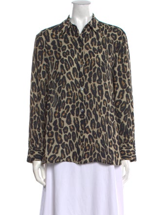 Theory Silk Animal Print Button-Up Top