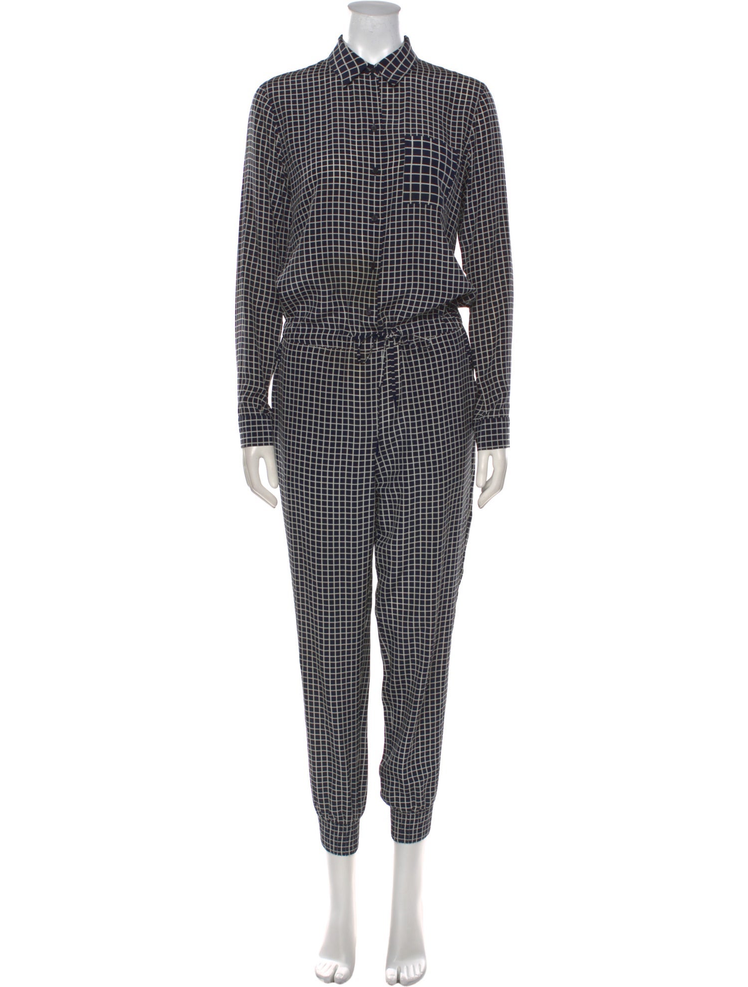 Theory Silk Plaid Print Jumpsuit