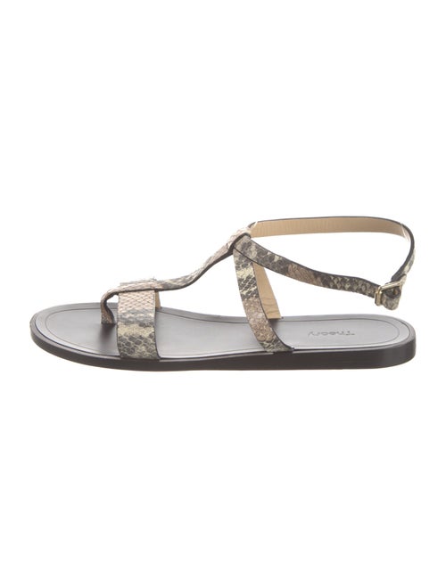 Theory Snakeskin Animal Print T-Strap Sandals