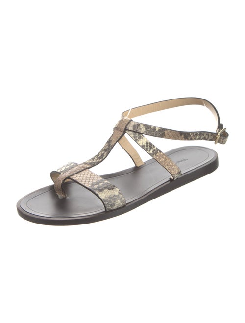 Theory Snakeskin Animal Print T-Strap Sandals