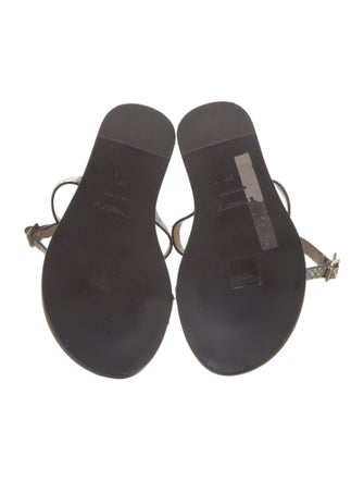 Theory Snakeskin Animal Print T-Strap Sandals