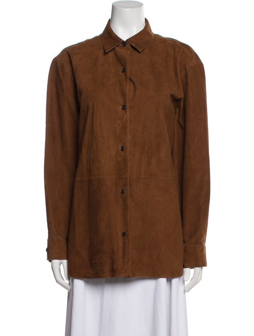 Theory Leather Long Sleeve Button-Up Top