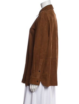 Theory Leather Long Sleeve Button-Up Top