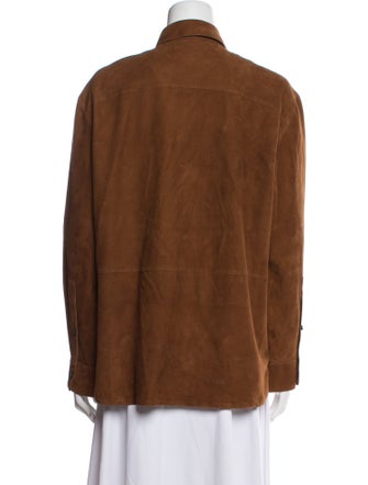 Theory Leather Long Sleeve Button-Up Top