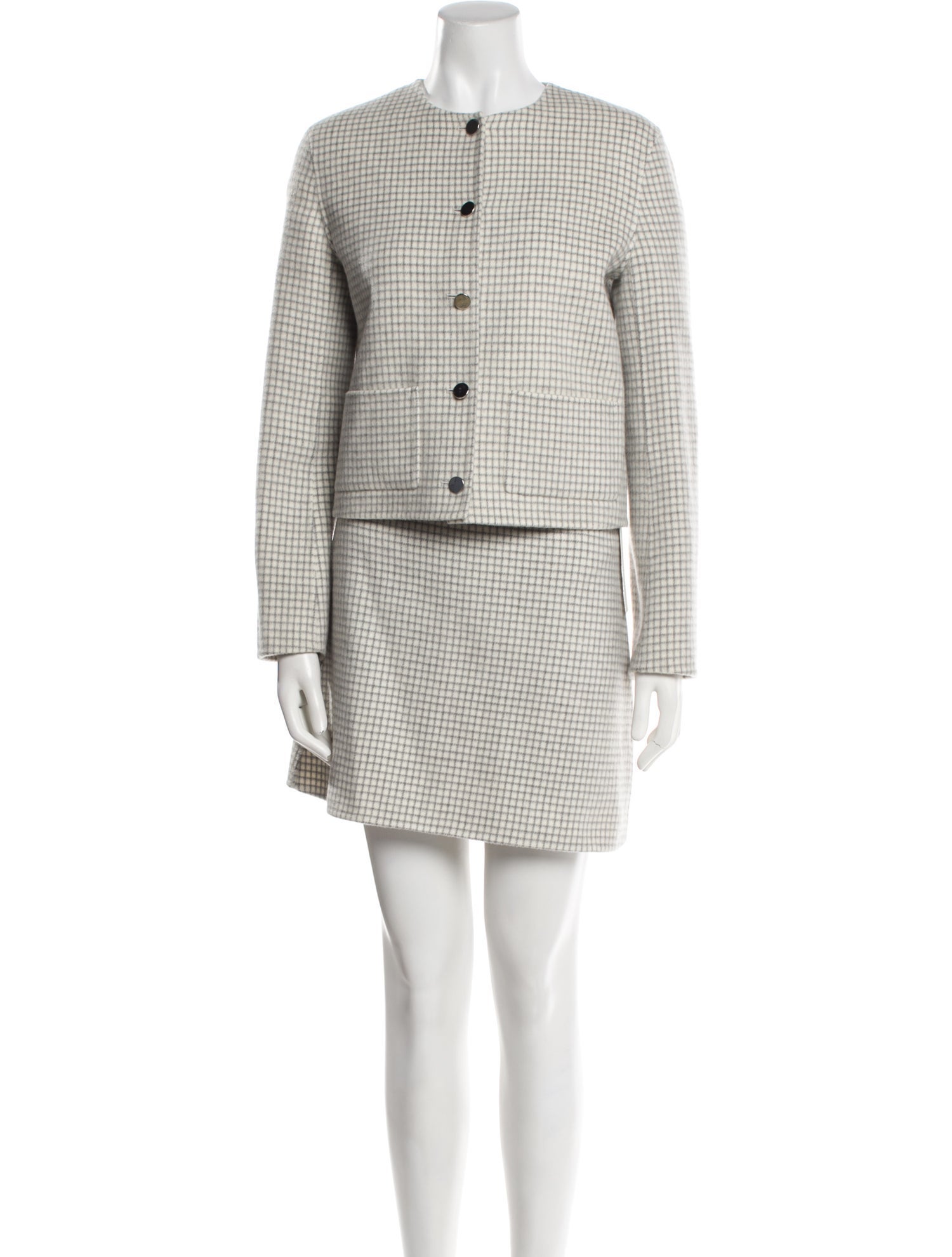 Theory Wool Plaid Print Skirt Set