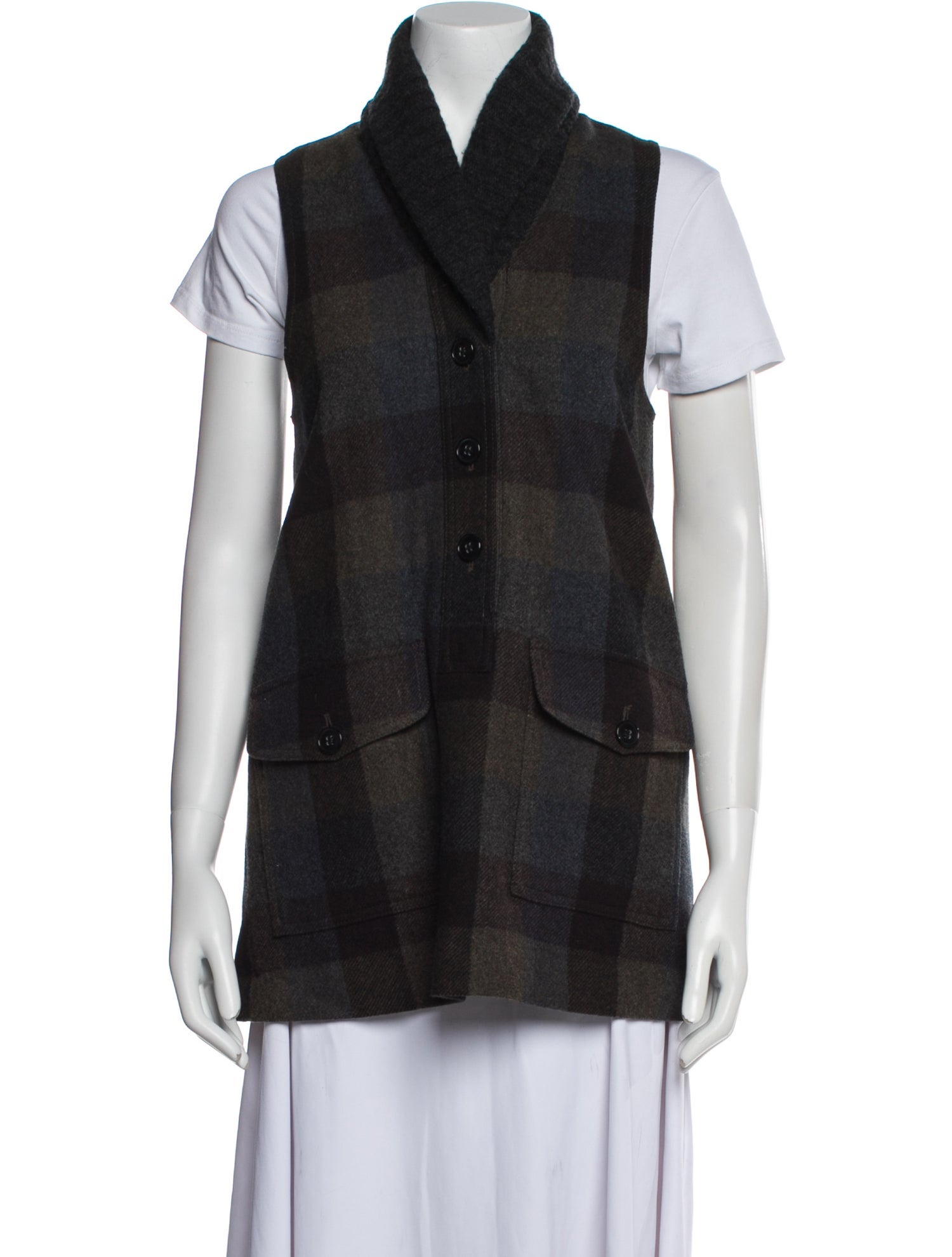 Theory Wool Plaid Print Vest