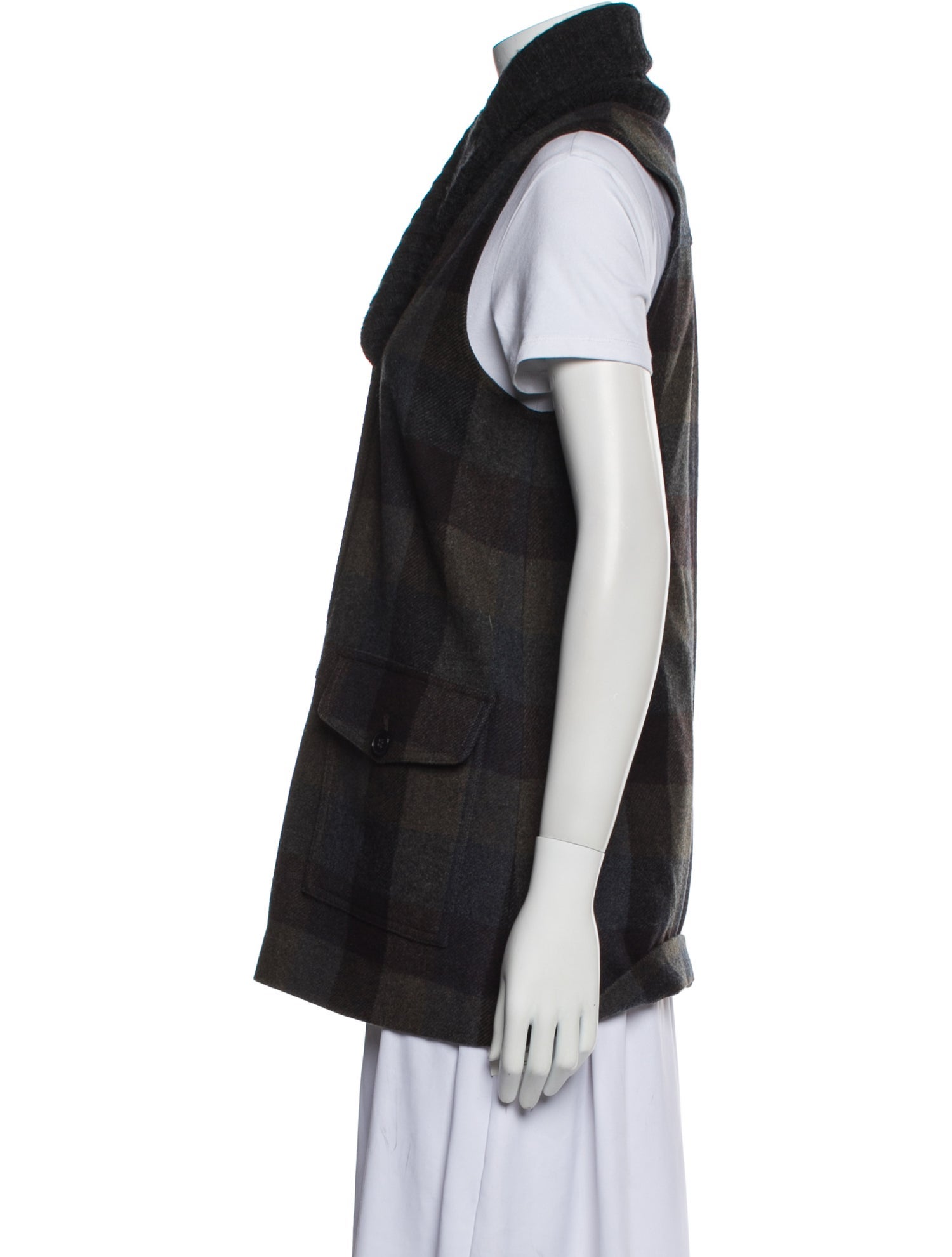 Theory Wool Plaid Print Vest