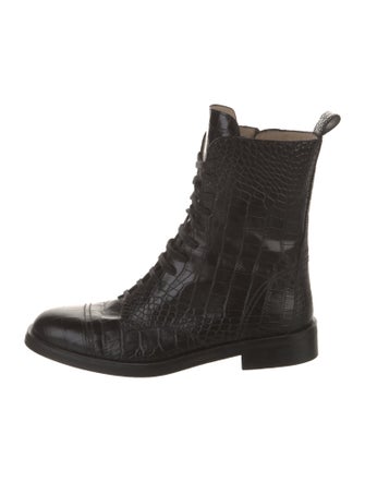 Theory Embossed Leather Combat Boots