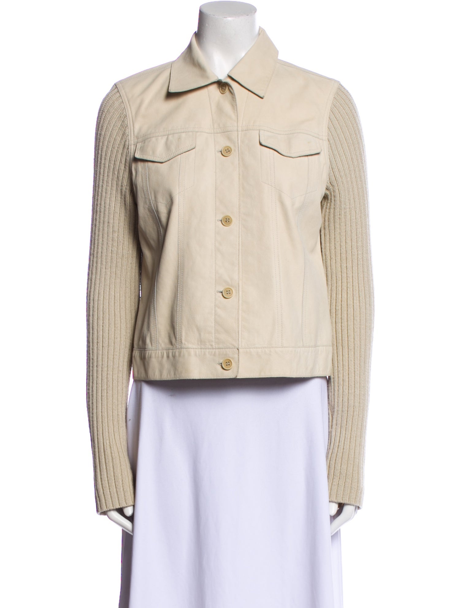 Theory Leather Striped Denim Jacket