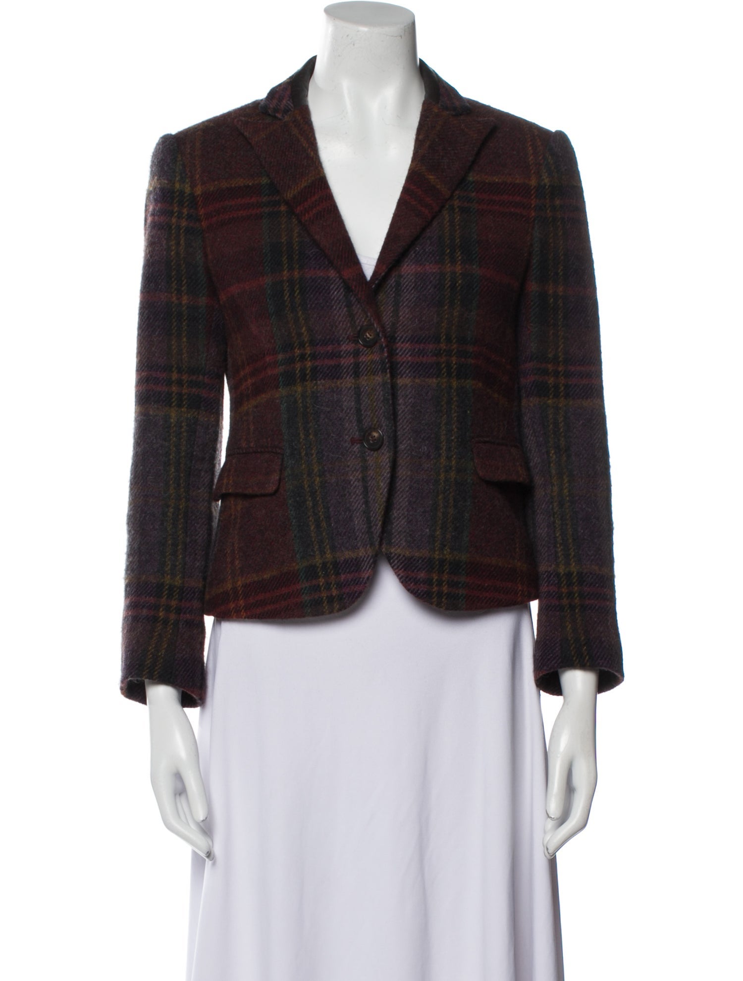 Theory Lambswool Plaid Print Blazer