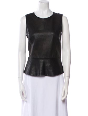 Theory Leather Crew Neck Top