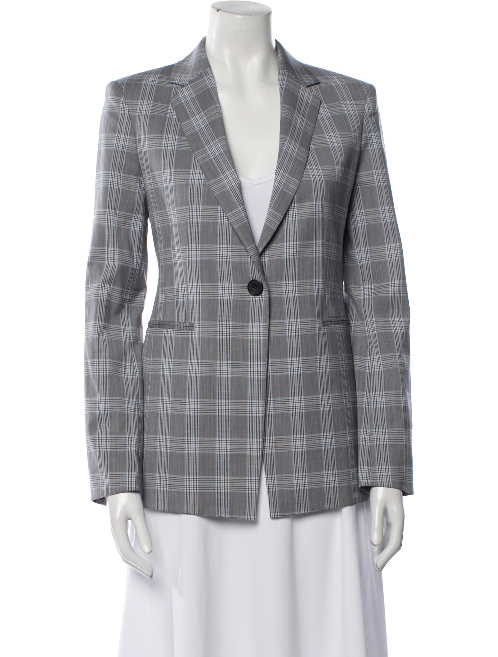 Theory Virgin Wool Plaid Print Blazer