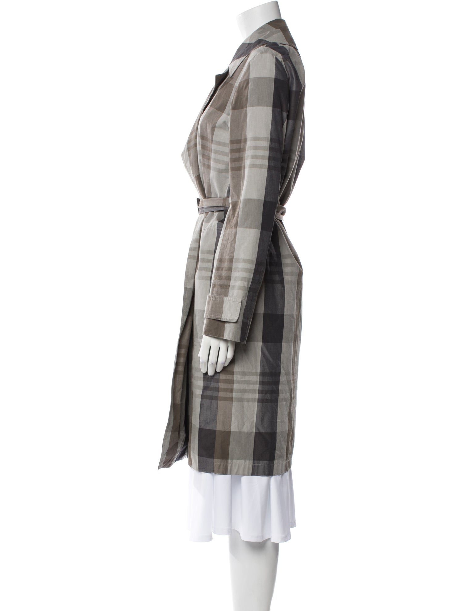Theory Plaid Print Trench Coat
