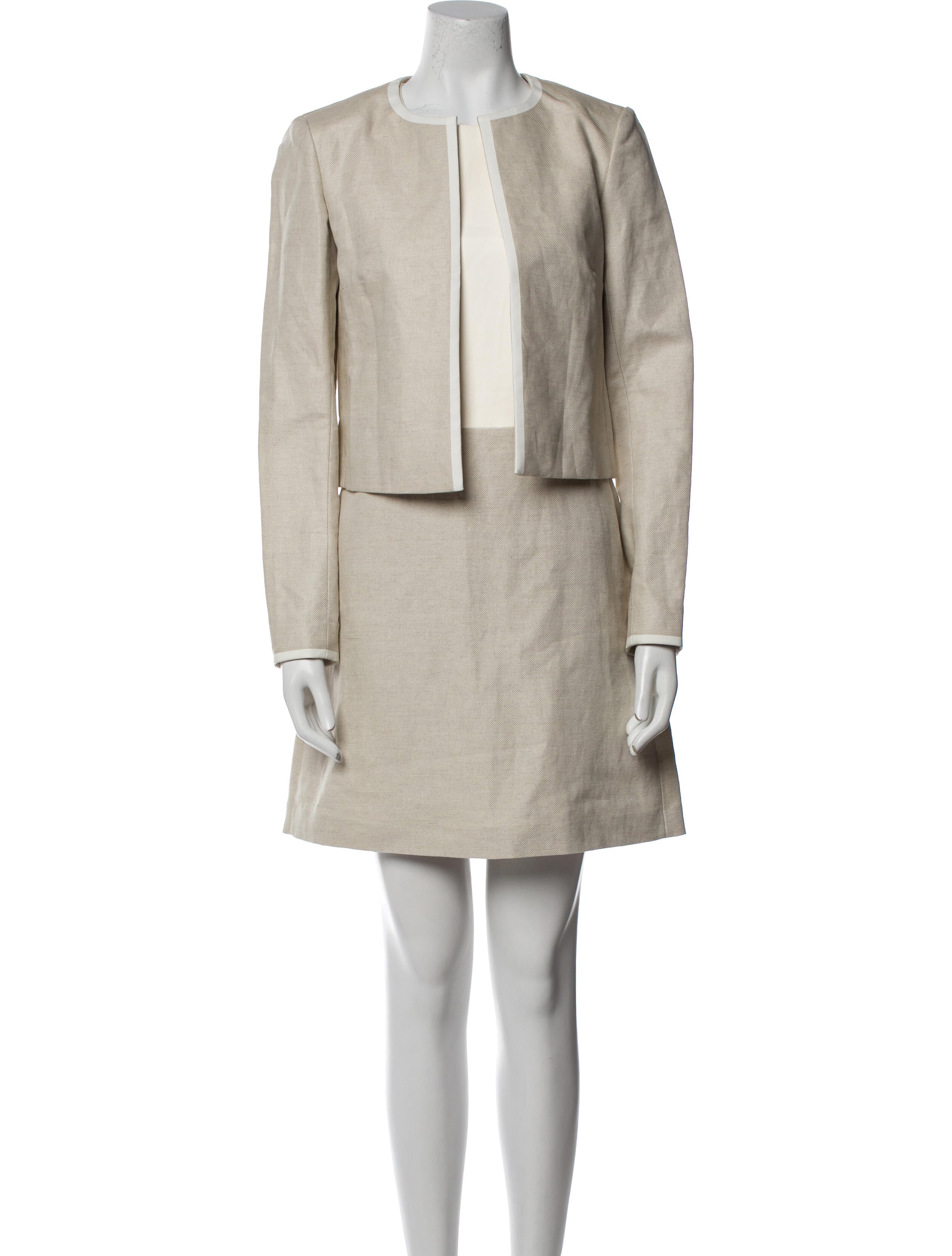 Theory Linen Leather Trim Embellishment Dress Set