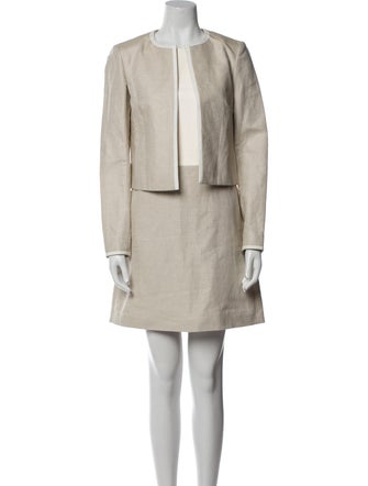 Theory Linen Leather Trim Embellishment Dress Set