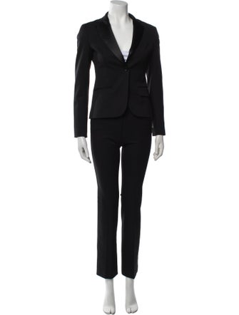 Theory Wool Leather Trim Embellishment Pantsuit