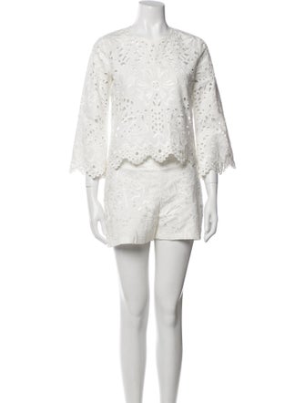 Theory Linen Crochet Trim Short Set