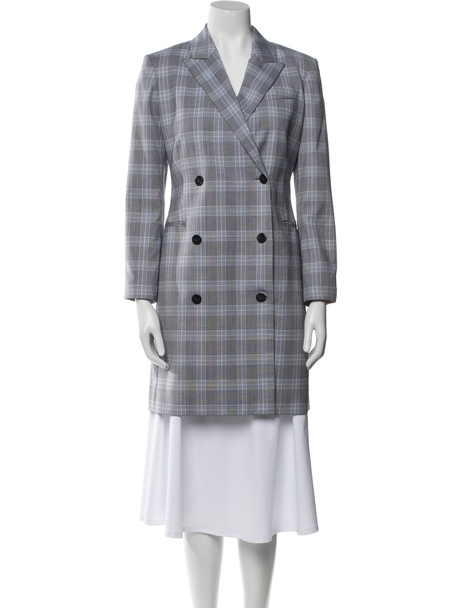 Theory Virgin Wool Plaid Print Trench Coat